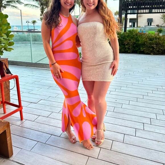 SOLID & STRIPED Carnation Pink Clementine Funky Pattern Knit Sia Dress size L - Picture 10 of 14